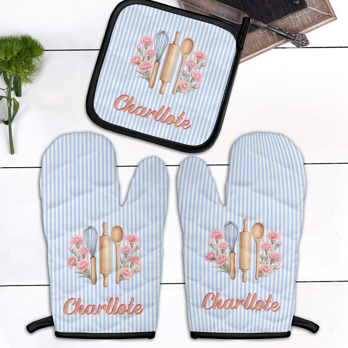 custom-name-and-birth-flower-striped-pattern-personalized-oven-mitts-and-pot-holder-1