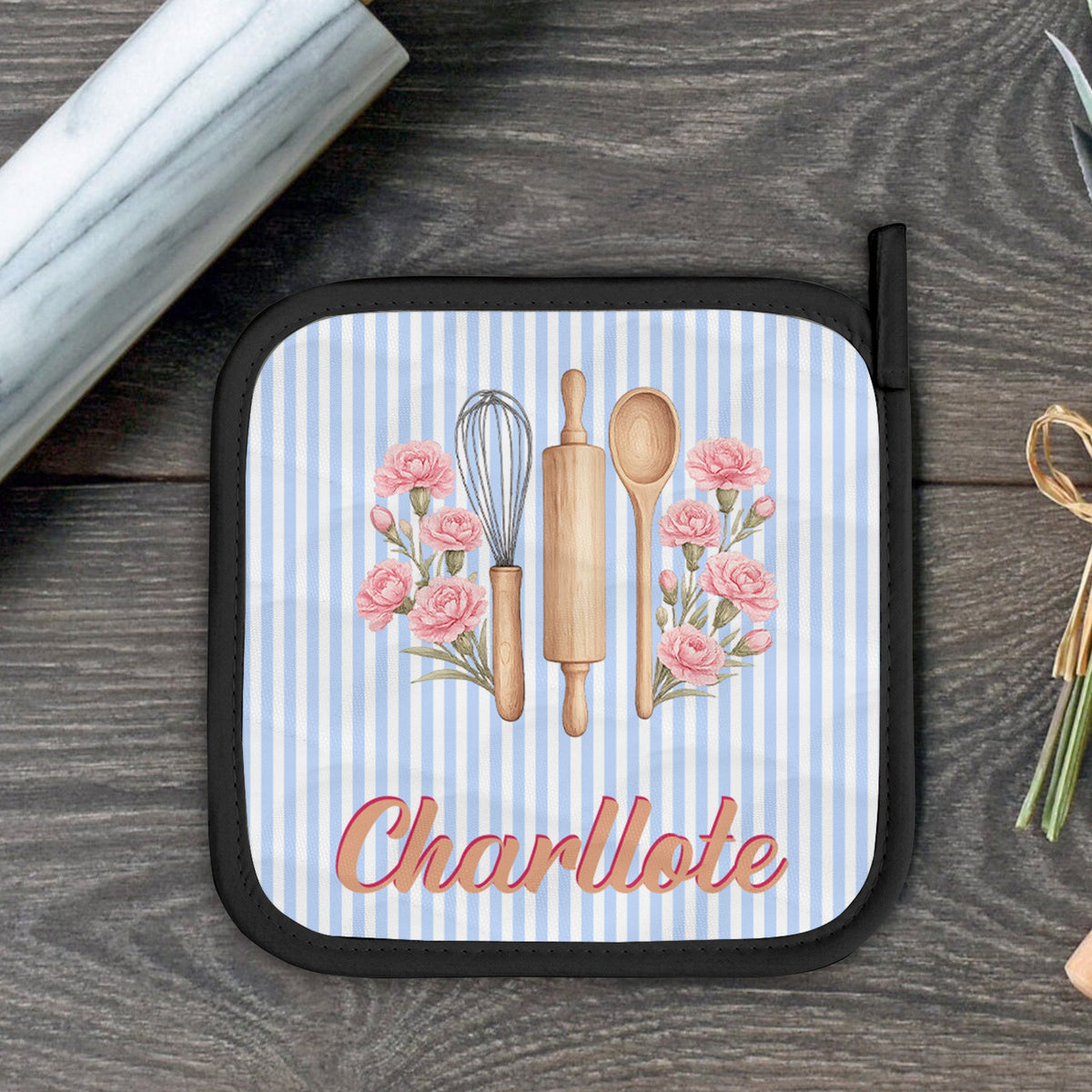 custom-name-and-birth-flower-striped-pattern-personalized-oven-mitts-and-pot-holder-2