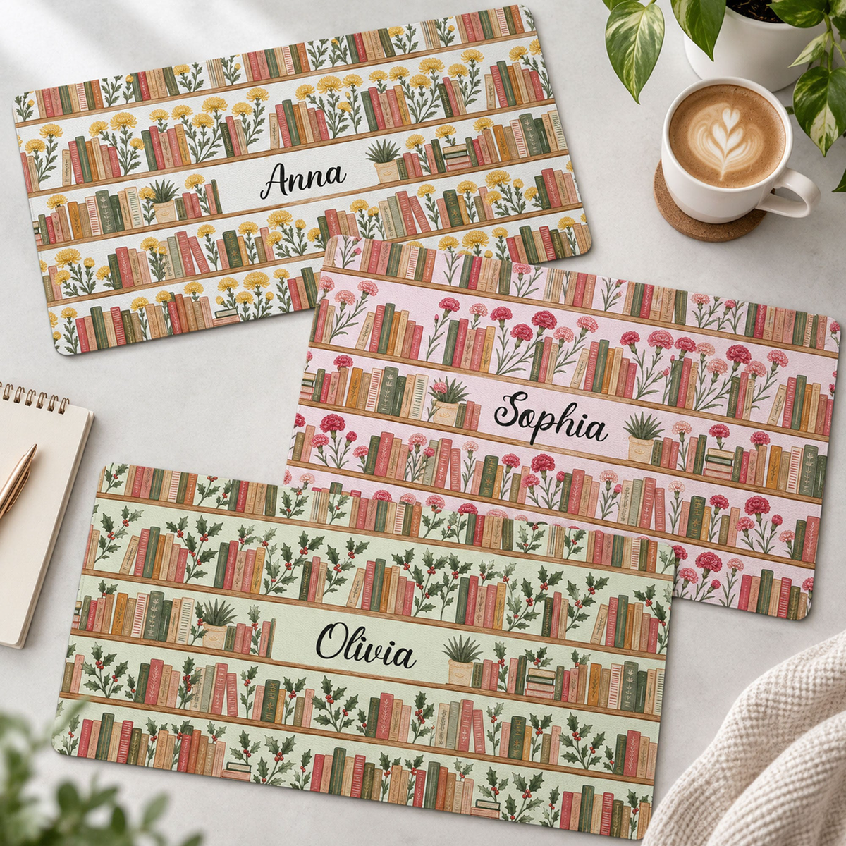 Custom Name & Birth Flowers Gifts For Her, Book Lovers, Book Club Gift - Personalized Desk Mat