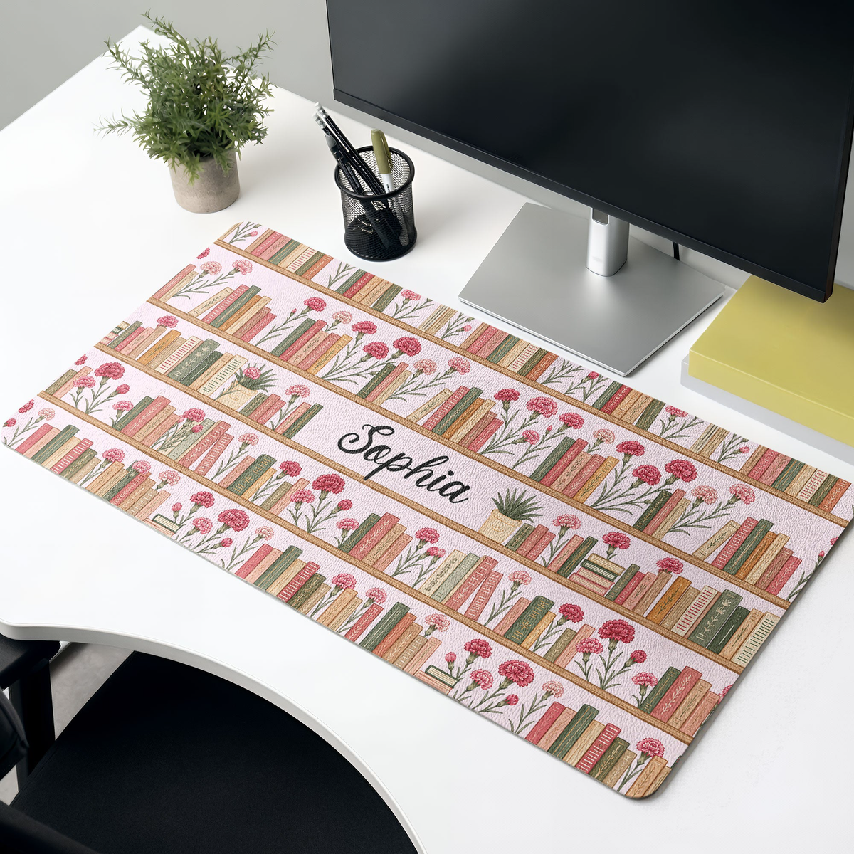 Custom Name & Birth Flowers Gifts For Her, Book Lovers, Book Club Gift - Personalized Desk Mat