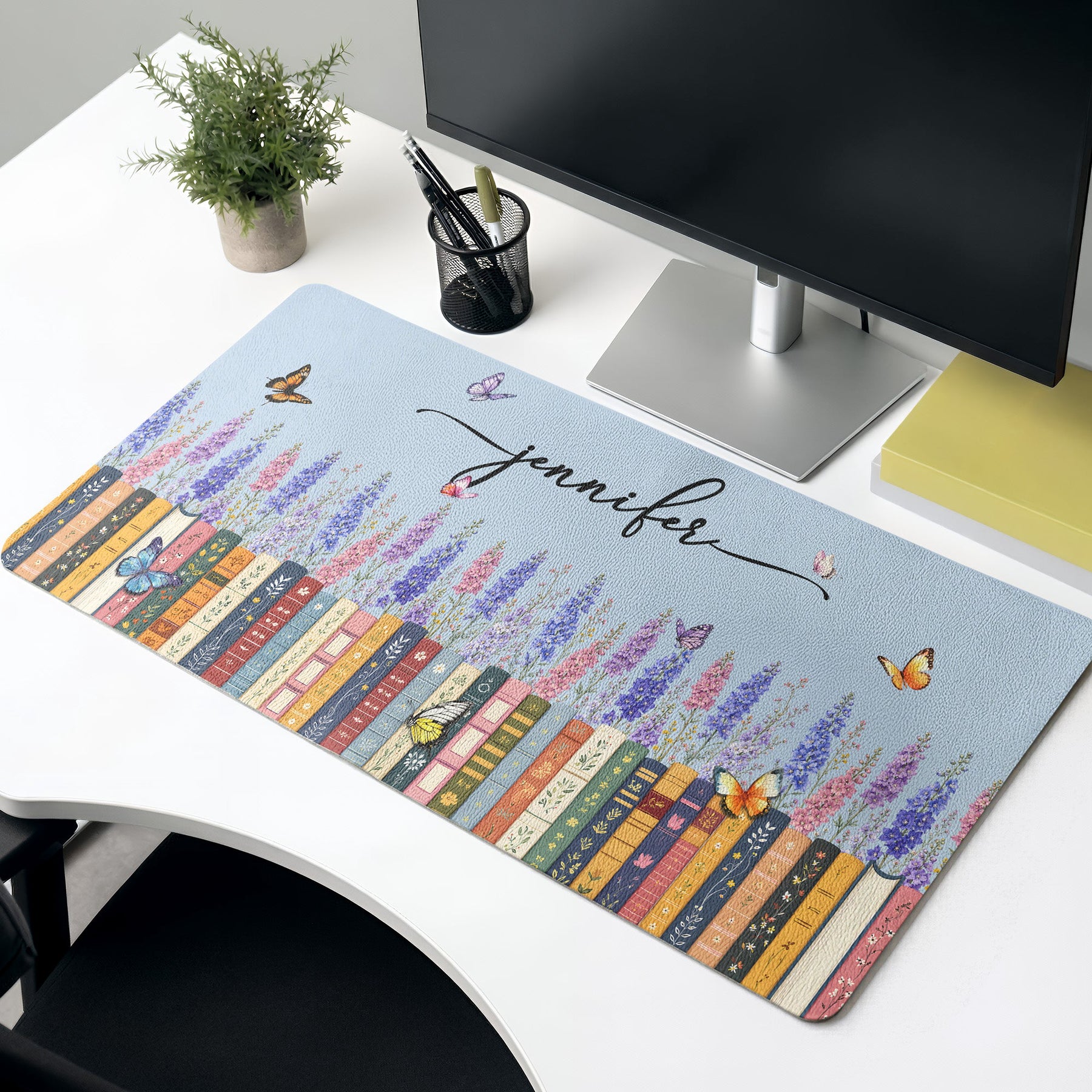 Custom Name & Birthflower For Book Lovers, Book Clubs - Personalized Desk Mat