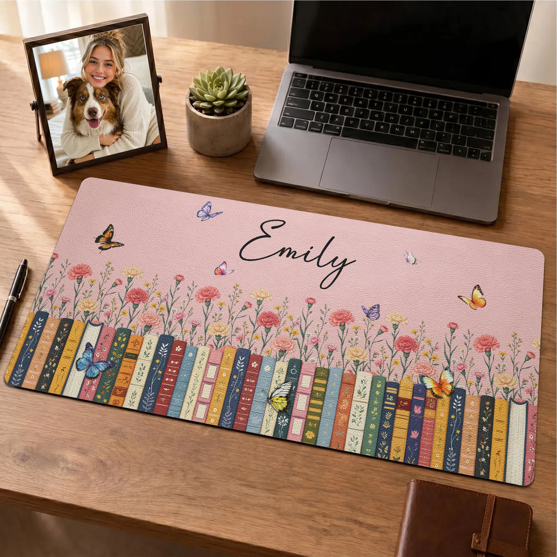 Custom Name & Birthflower For Book Lovers, Book Clubs - Personalized Desk Mat
