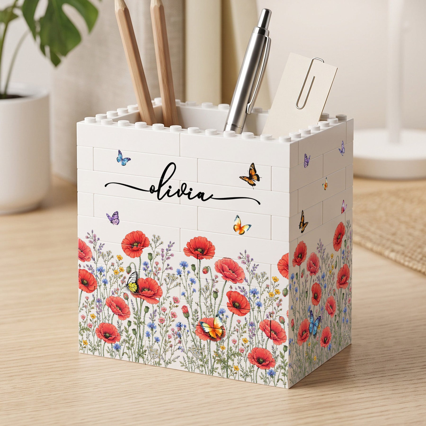 Custom Birth Flower & Name Notebook Gift For Her - Personalized Pen Holder