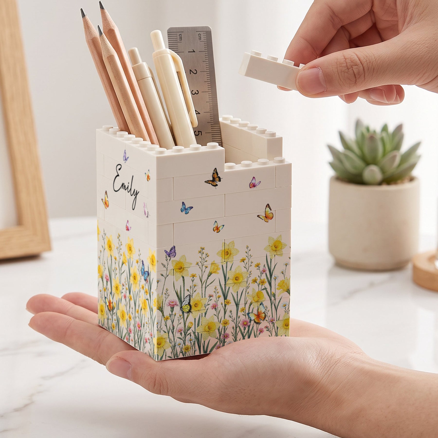 Custom Birth Flower & Name Notebook Gift For Her - Personalized Pen Holder