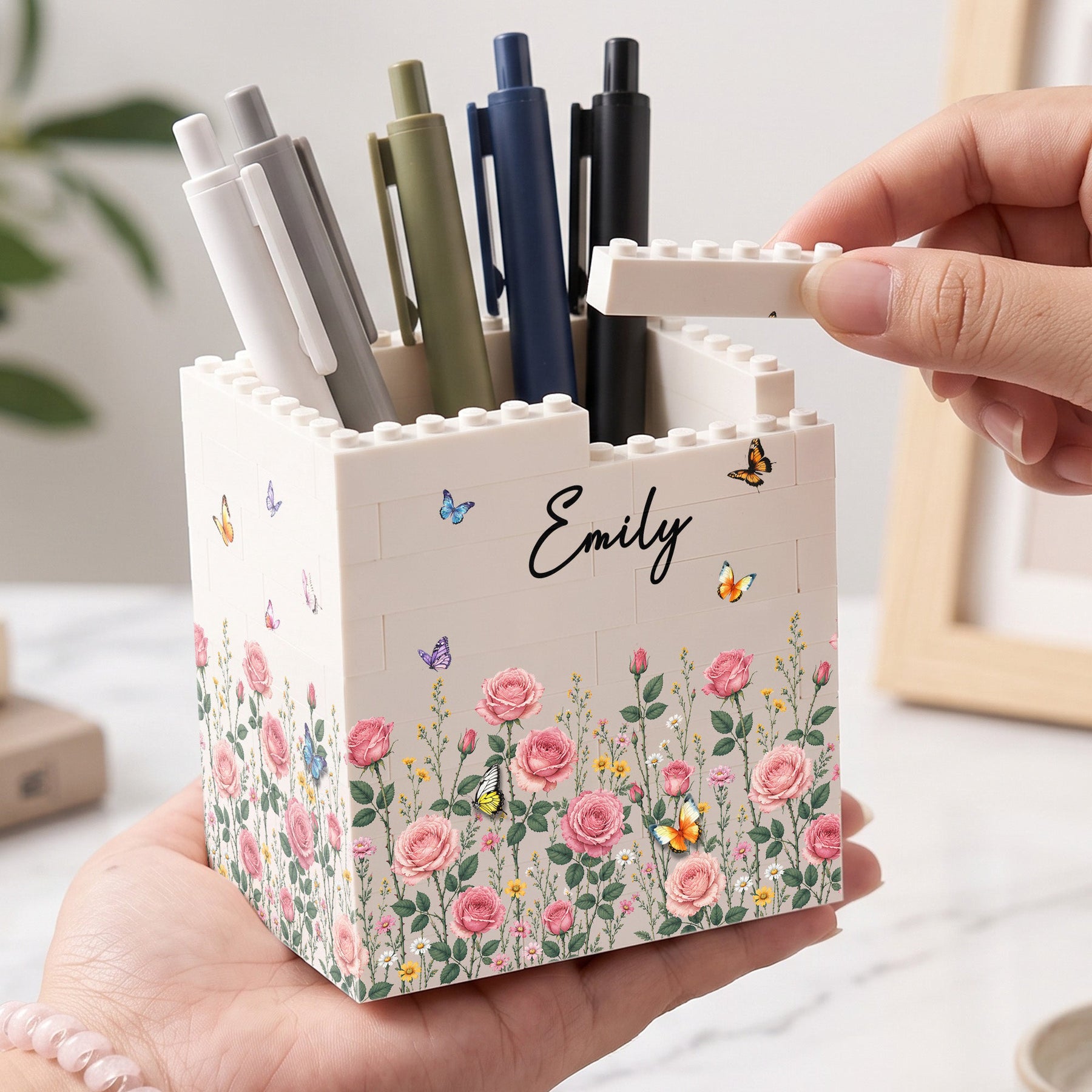 Custom Birth Flower & Name Notebook Gift For Her - Personalized Pen Holder