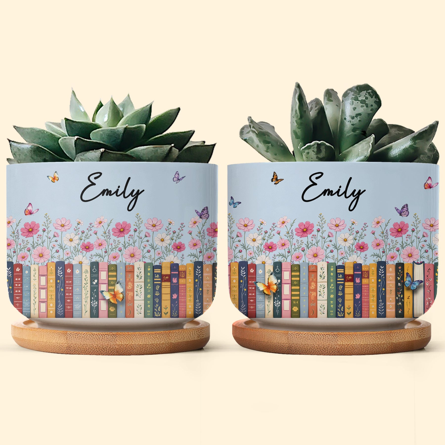 Custom Name & Birthflower For Book Lovers, Book Clubs - Personalized Plant Pot