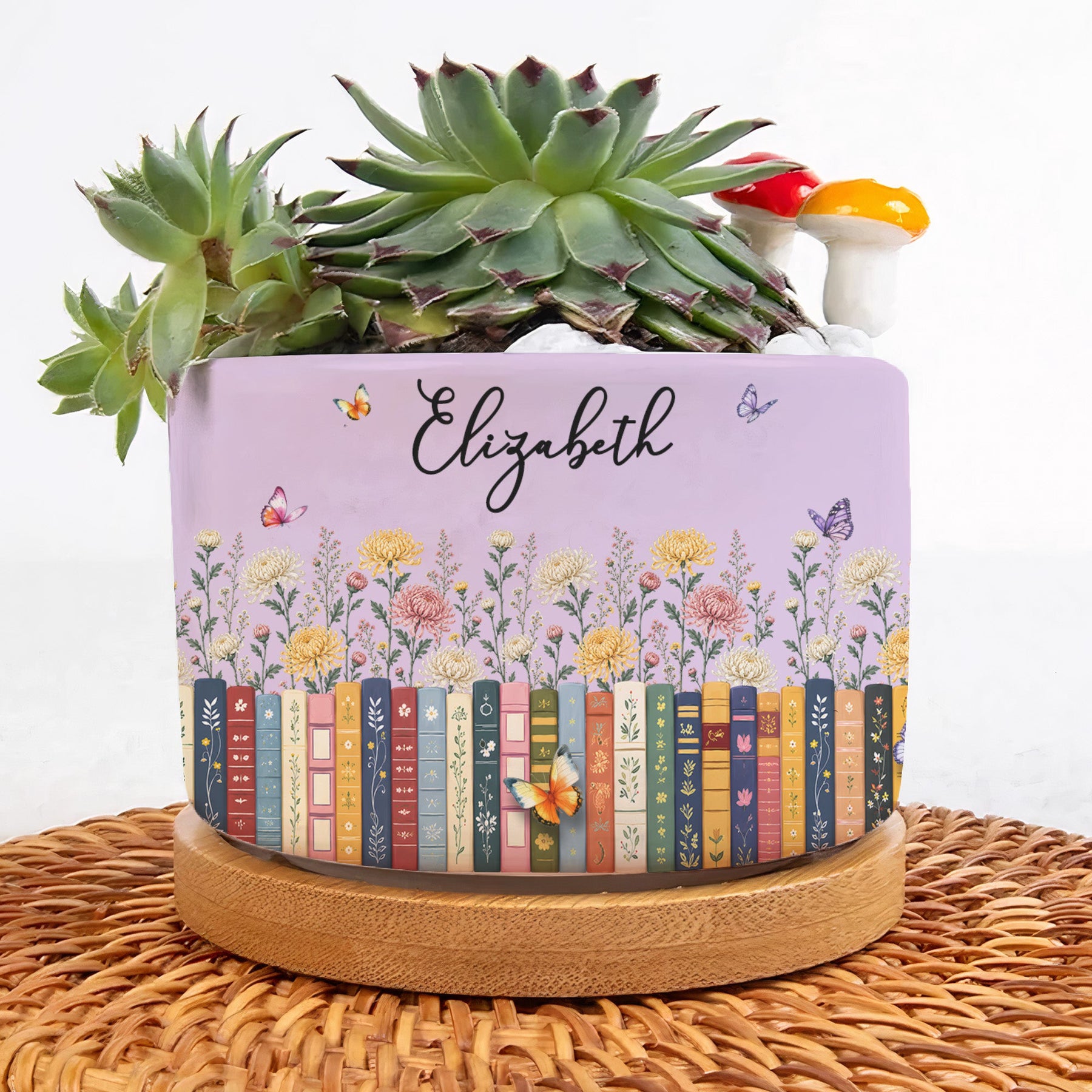 Custom Name & Birthflower For Book Lovers, Book Clubs - Personalized Plant Pot