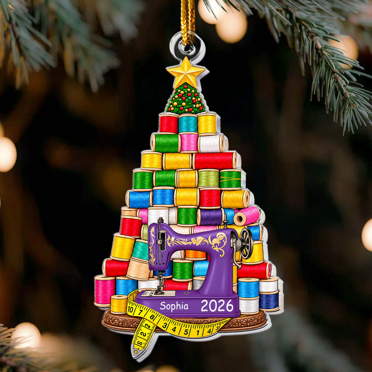 Custom Name & Sewing Machine Christmas Gift For Sewing Lover, Tailor - Personalized Ornament