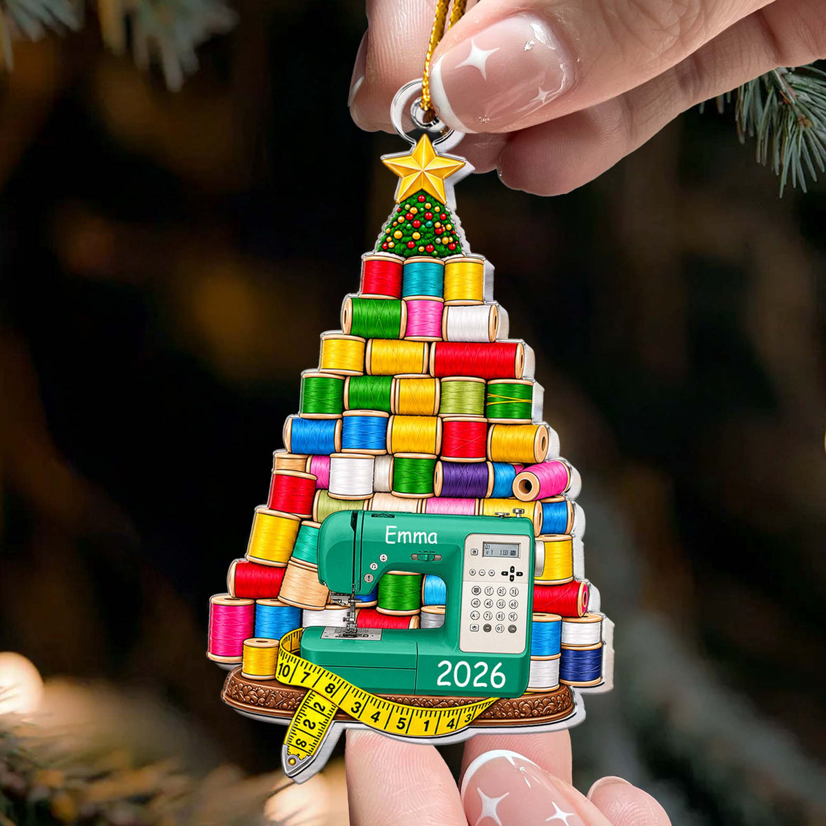 Custom Name & Sewing Machine Christmas Gift For Sewing Lover, Tailor - Personalized Ornament