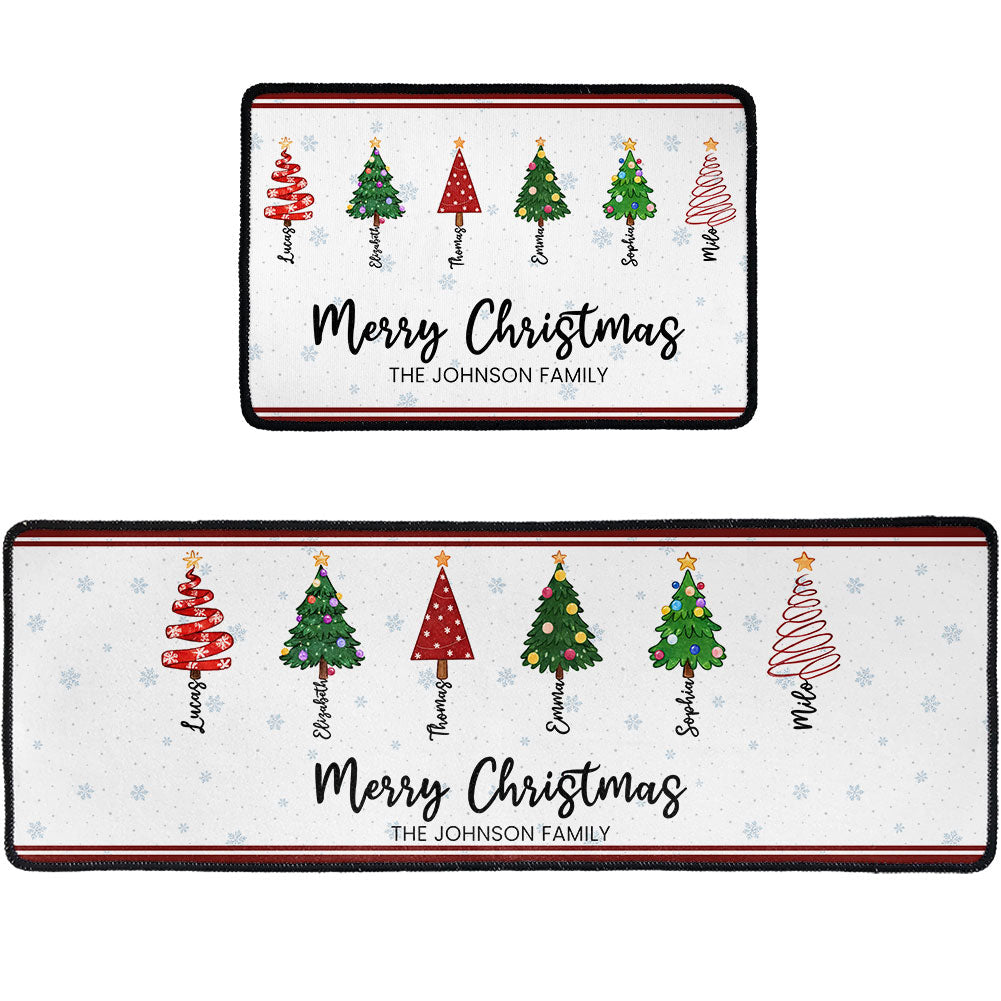 Custom Name Christmas Tree Entryway Living Room Decor - Personalized Runner Rug
