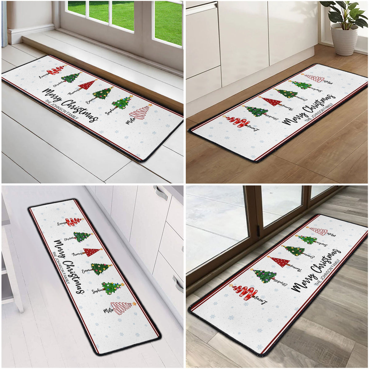Custom Name Christmas Tree Entryway Living Room Decor - Personalized Runner Rug