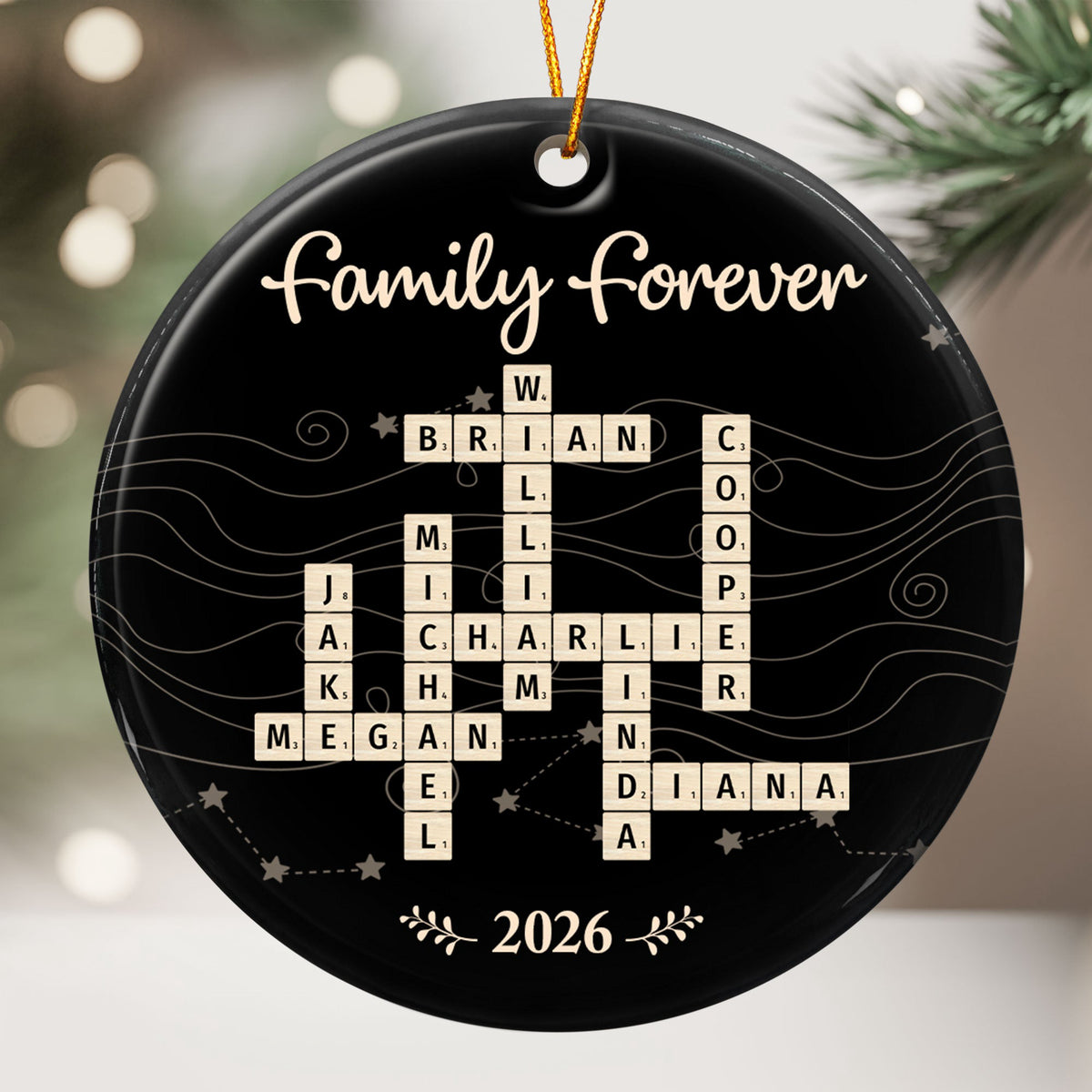 Custom Name Scrabble-Style Family Forever - Personalized Ornament