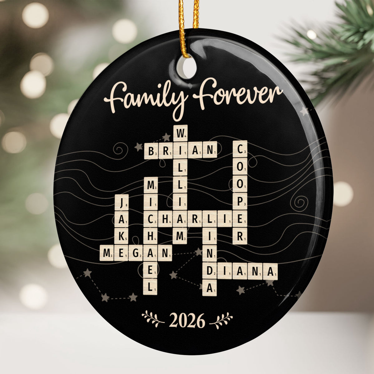 Custom Name Scrabble-Style Family Forever - Personalized Ornament
