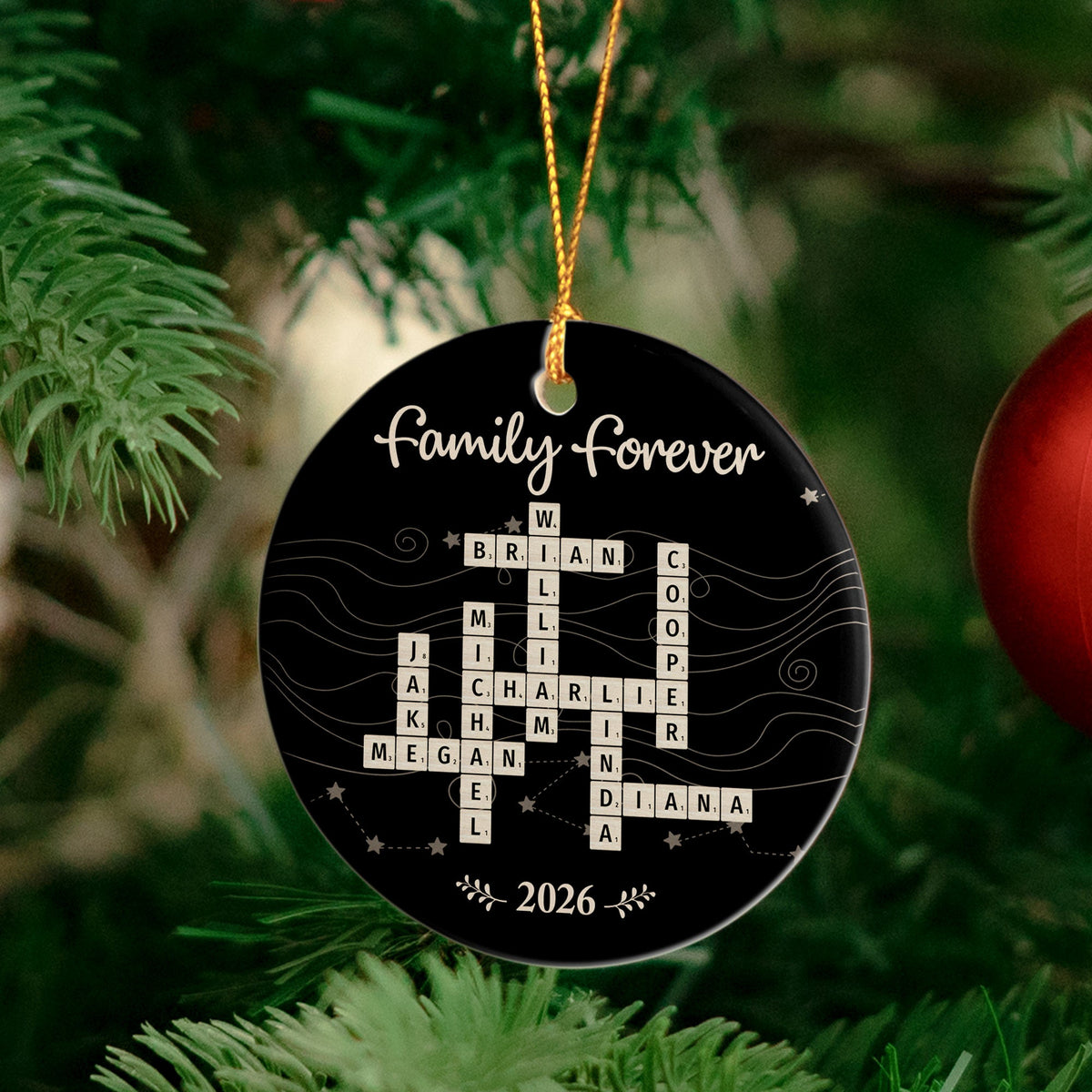 Custom Name Scrabble-Style Family Forever - Personalized Ornament