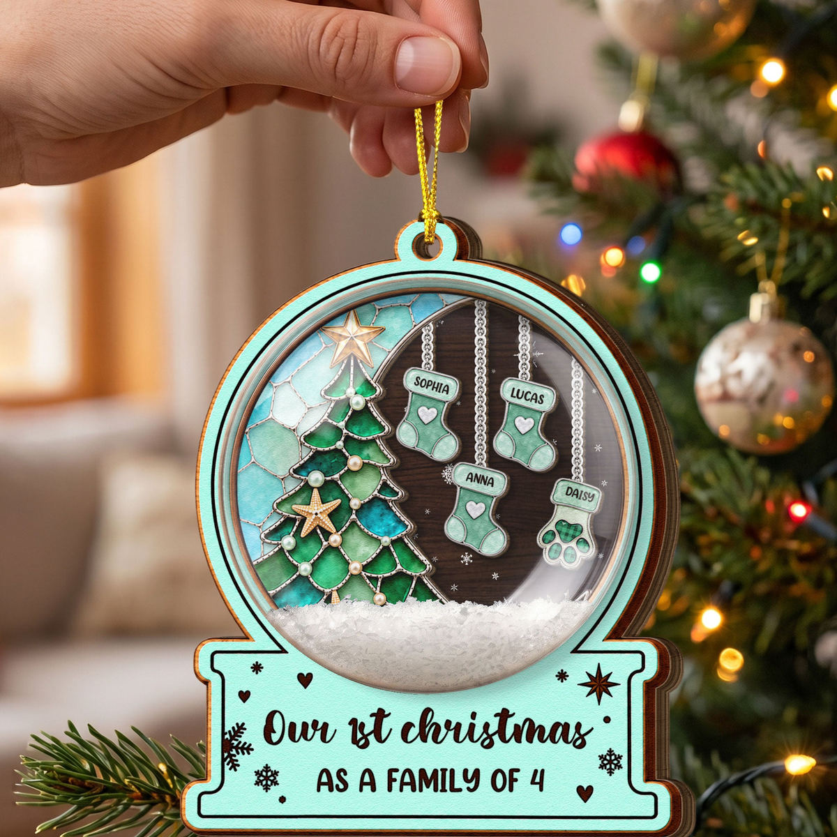 Custom Name Stocking Snow Globe Ornament Christmas Together 2026, Holiday Family Gift - Personalized Ornament