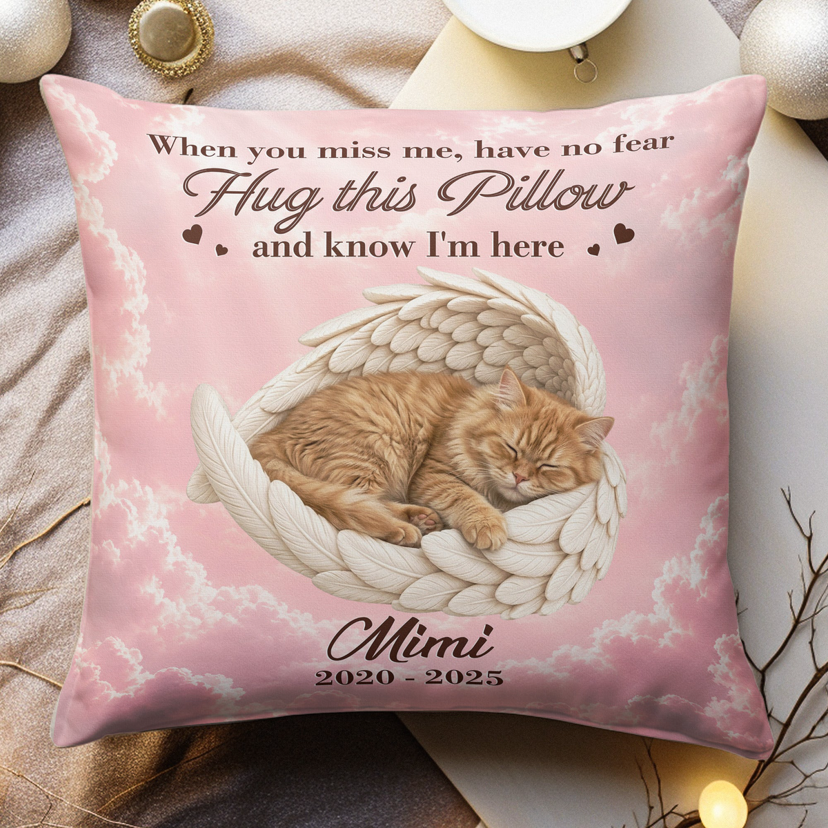 Custom Pet Angel Wings Hug This Pillow & Know I'm Here - Personalized Pillow