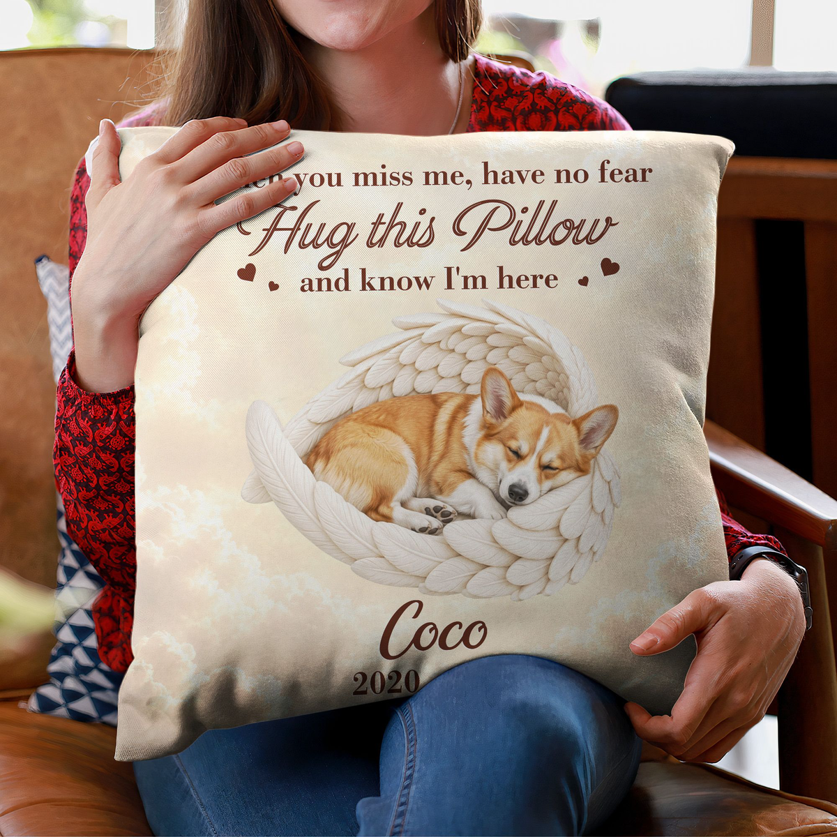Custom Pet Angel Wings Hug This Pillow & Know I'm Here - Personalized Pillow