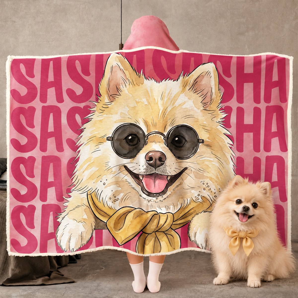 Custom Pet Photo & Name Watercolor Art - Personalized Blanket Hoodie