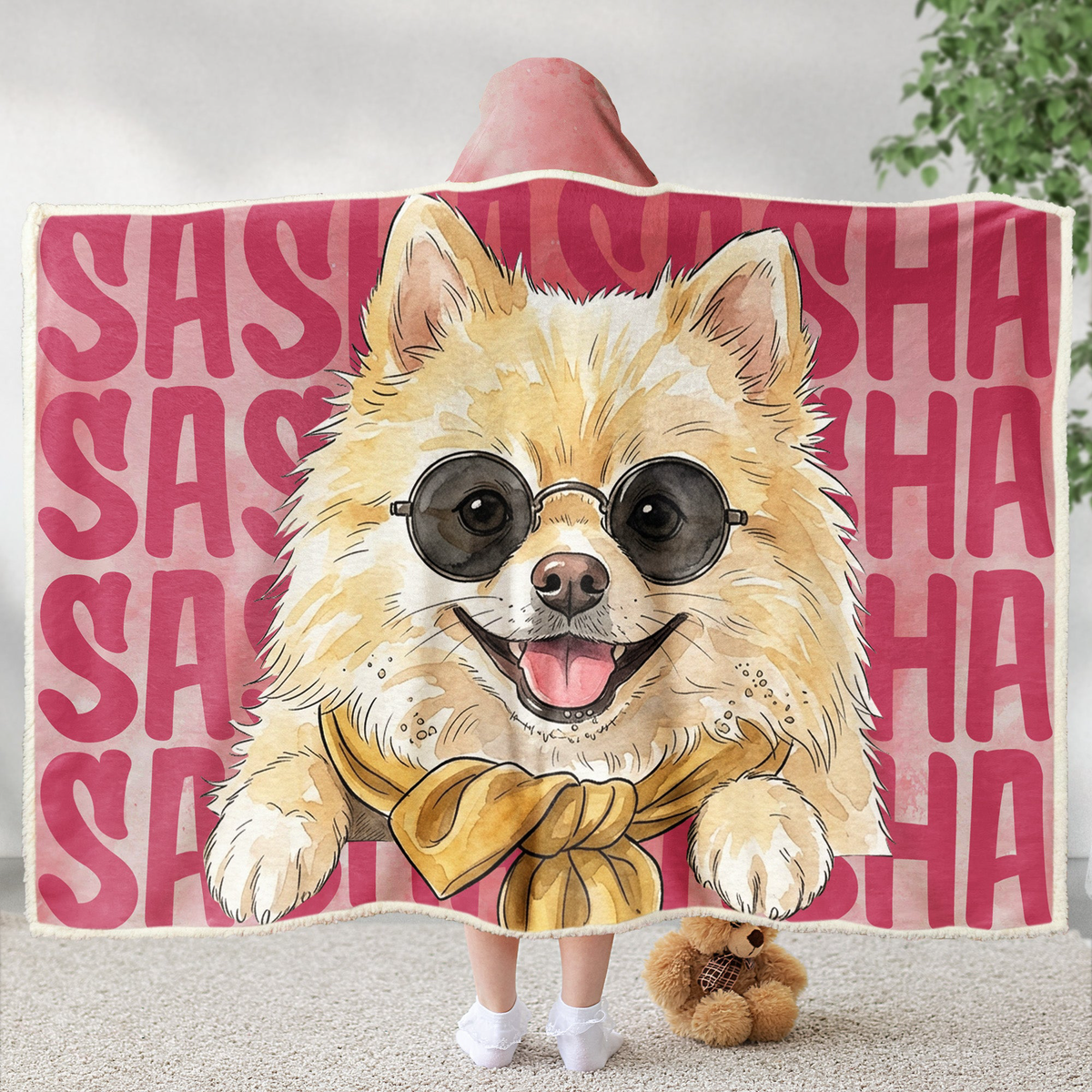 Custom Pet Photo & Name Watercolor Art - Personalized Blanket Hoodie