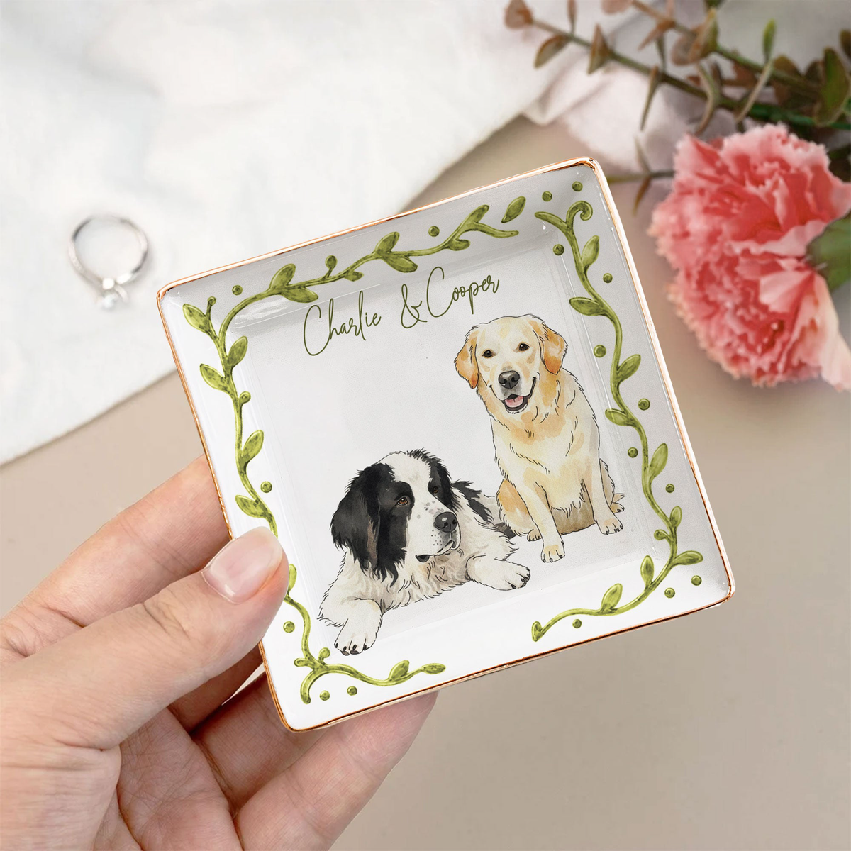 Custom Pet Photo Watercolor New Version Gifts For Her, Dog Mom, Cat Mom - Personalized Jewelry Dish