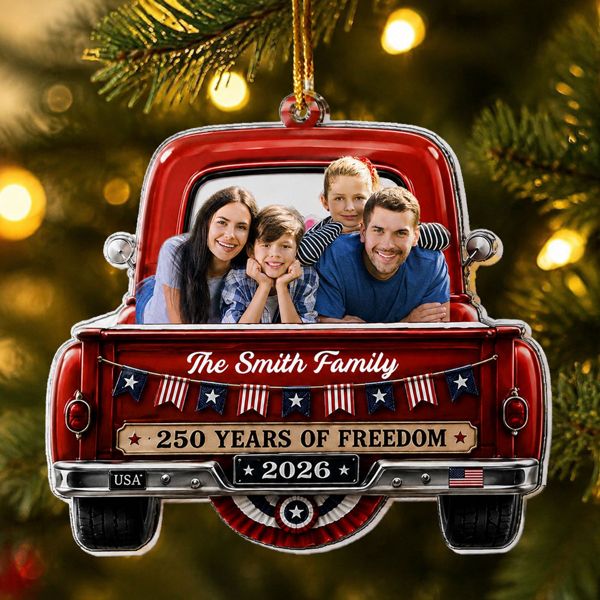 Custom Photo America 250Th Gift For Mom, Dad, Family, Pet Lovers - Personalized Ornament