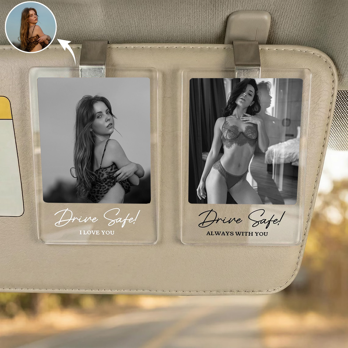 Custom Photo Drive Safe I Love You Acrylic Car Accessories - Personalized Visor Clip