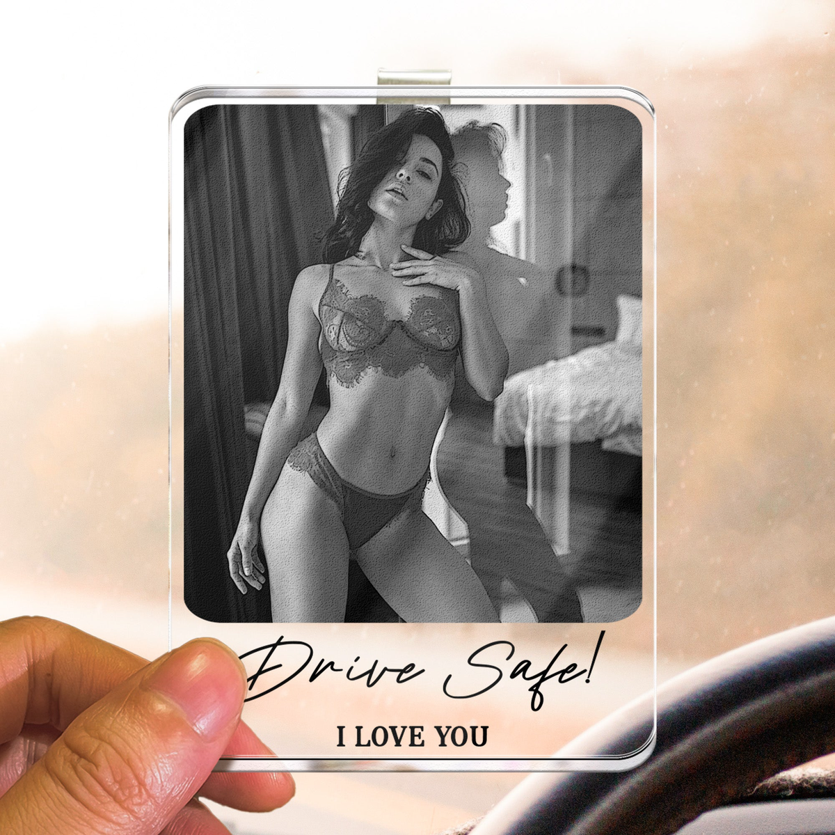 Custom Photo Drive Safe I Love You Acrylic Car Accessories - Personalized Visor Clip