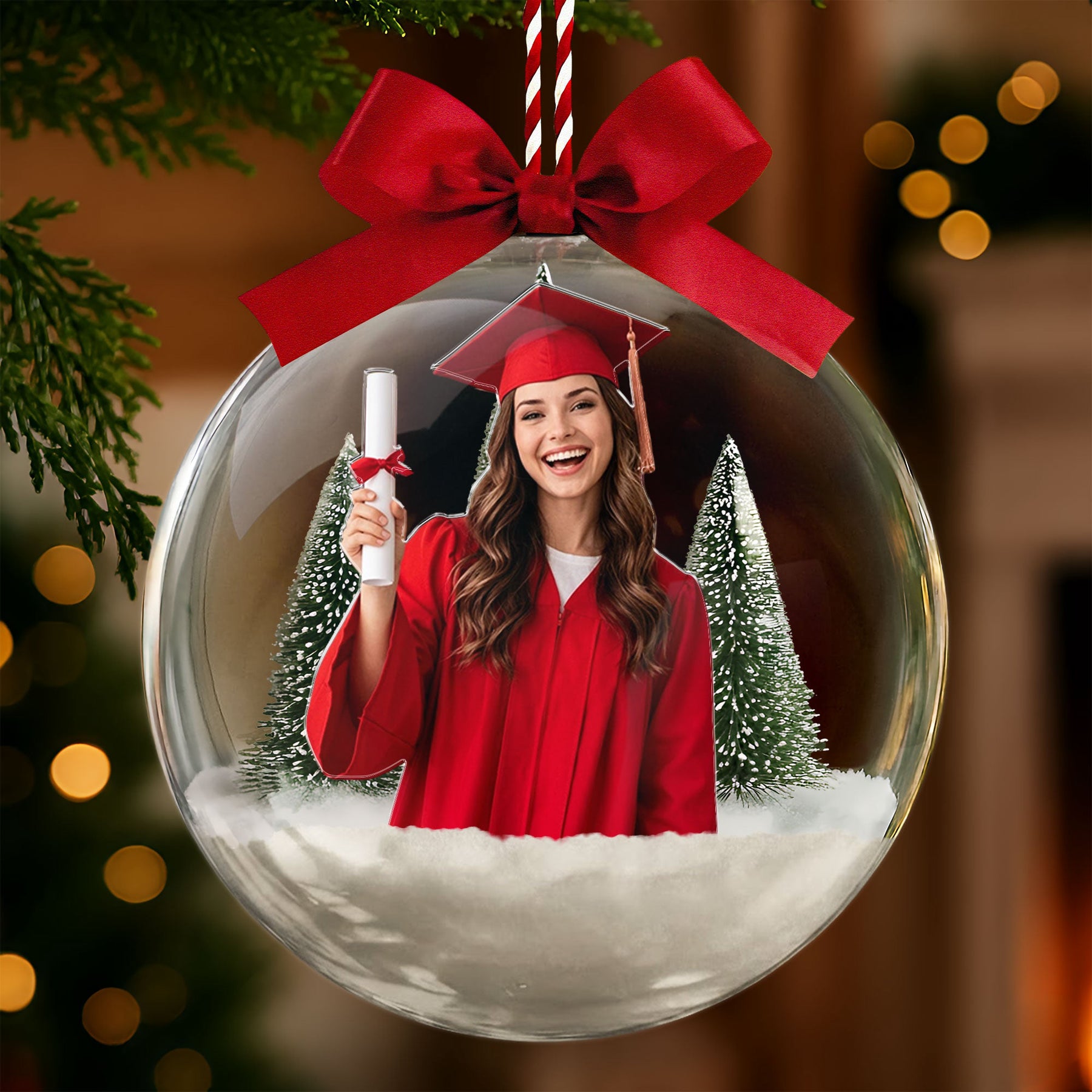 Custom Photo Graduation Christmas Gift Fot Daughter Son, Xmas Snow Ball Decoration - Personalized Ornament