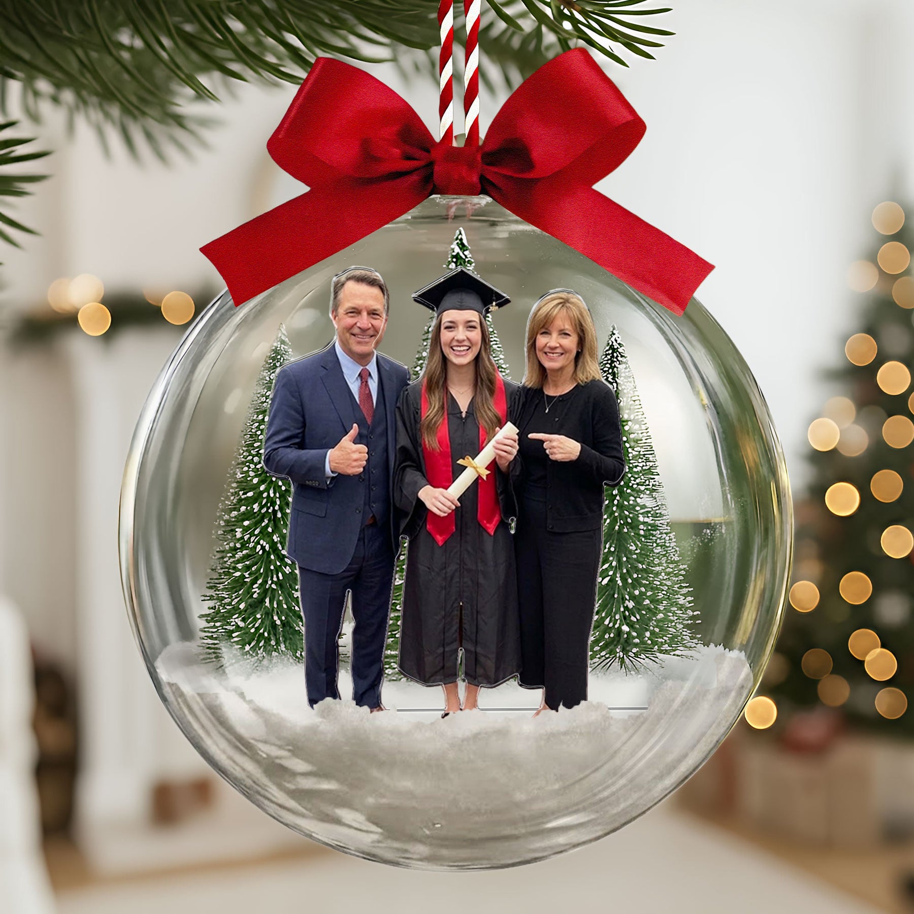 Custom Photo Graduation Christmas Gift Fot Daughter Son, Xmas Snow Ball Decoration - Personalized Ornament