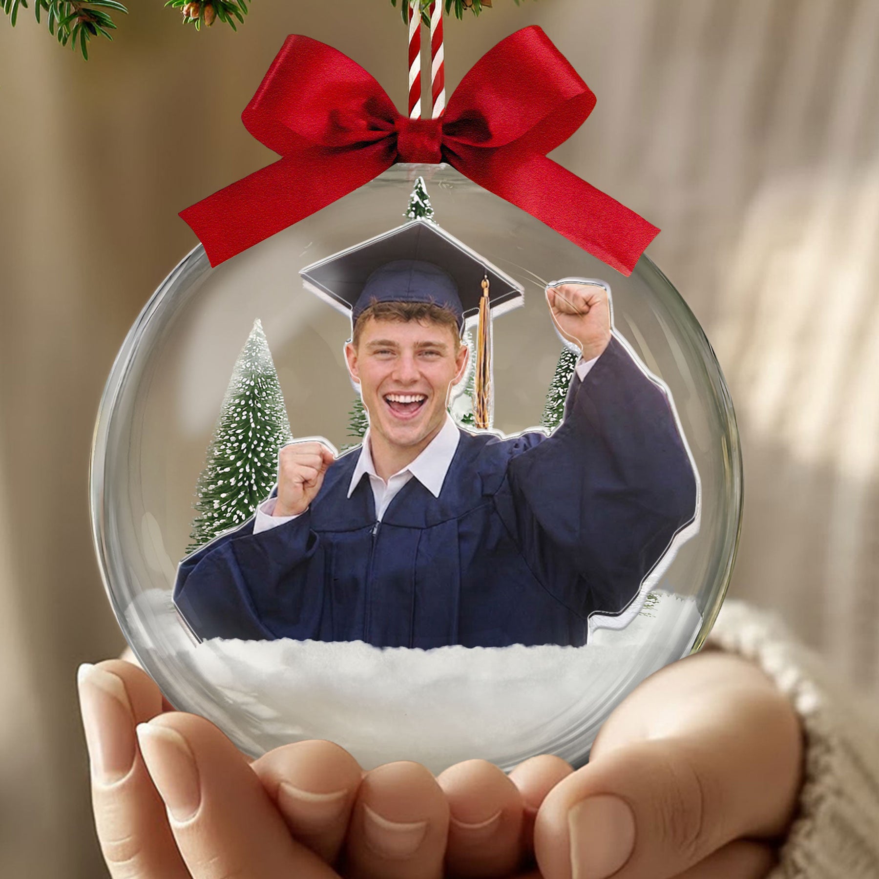 Custom Photo Graduation Christmas Gift Fot Daughter Son, Xmas Snow Ball Decoration - Personalized Ornament