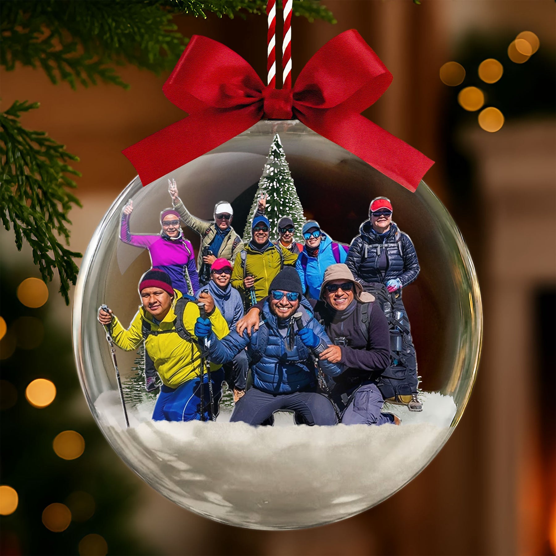 Custom Photo Hiking Snow Ball Ornament, Gift For Hiking Trekking Lover, Mountain Hiking Gift For Hiker, Mountain Climber - Personalized Ornament