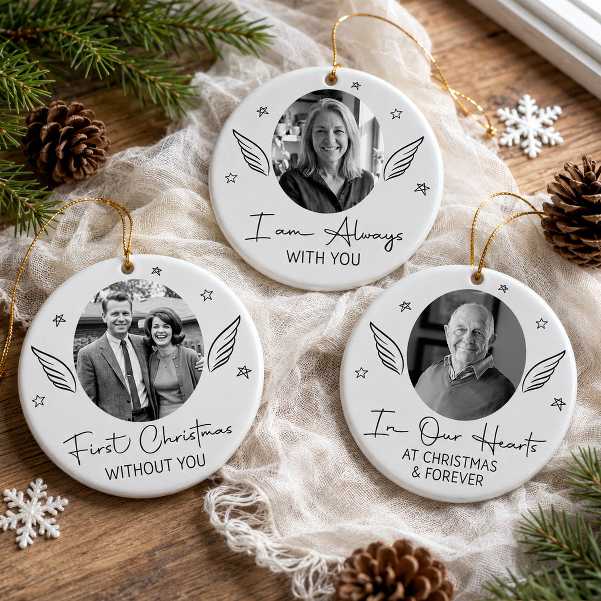 Custom Photo Memorial Gifts In Our Hearts At Christmas & Forever - Personalized Ornament