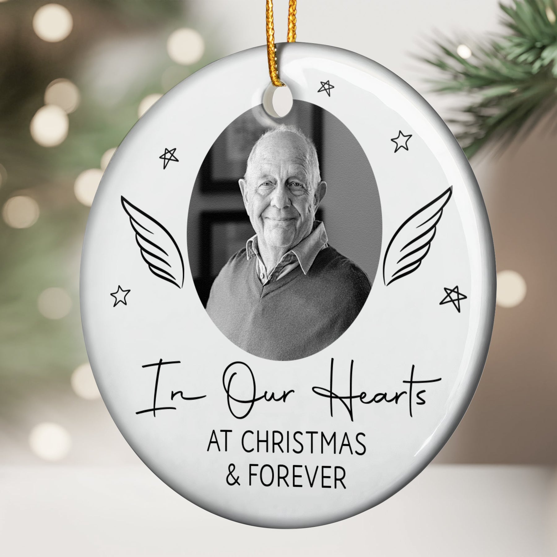 Custom Photo Memorial Gifts In Our Hearts At Christmas & Forever - Personalized Ornament