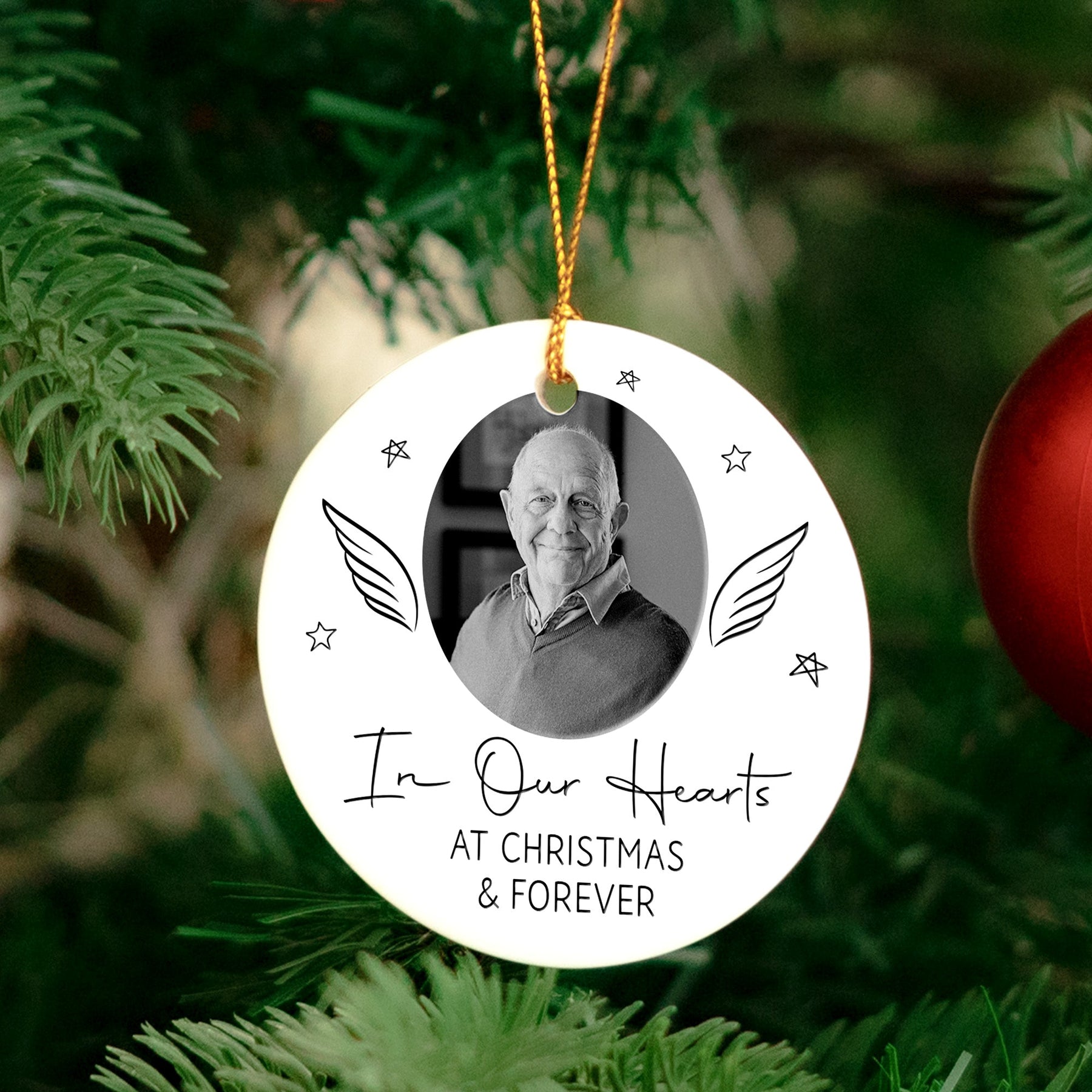 Custom Photo Memorial Gifts In Our Hearts At Christmas & Forever - Personalized Ornament