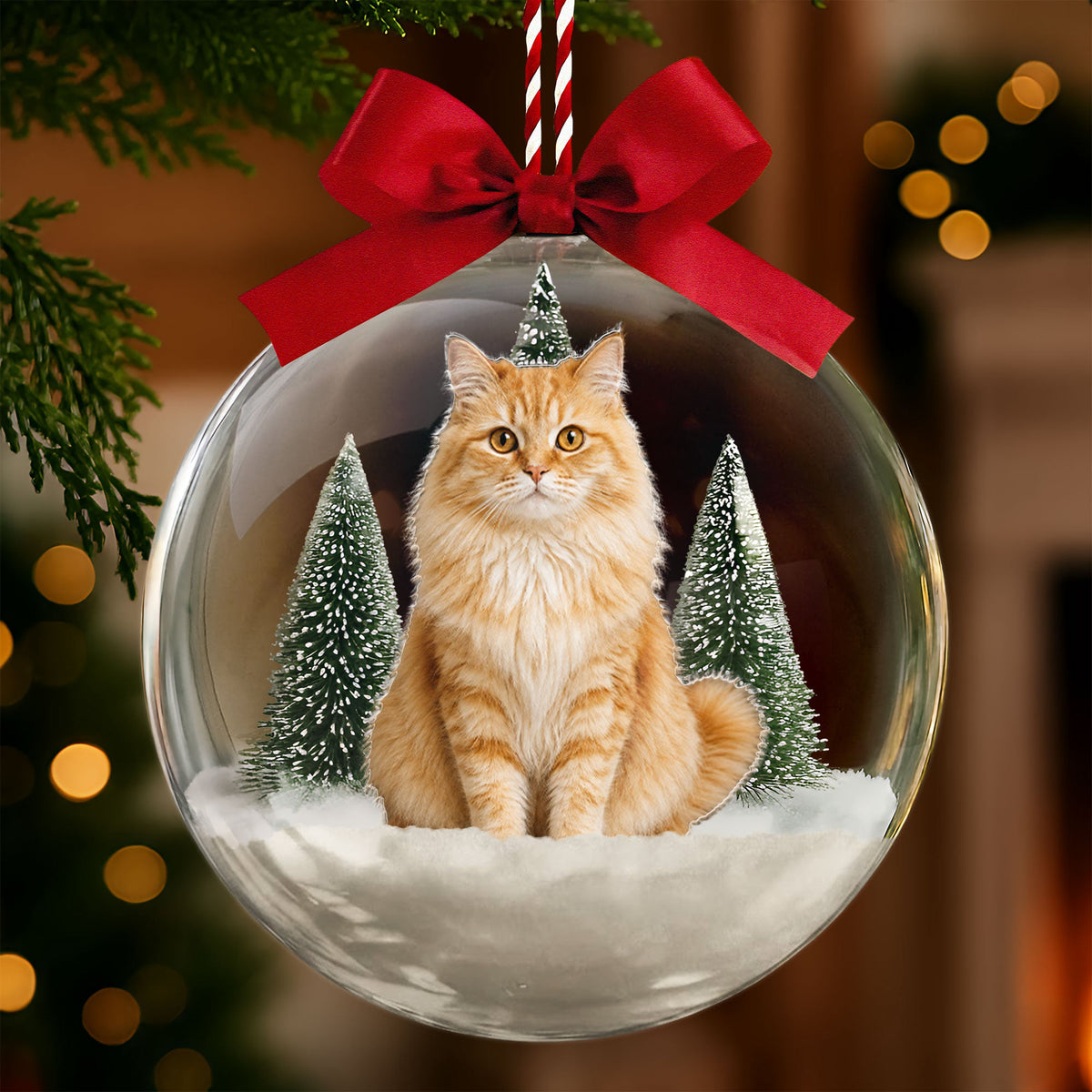 Custom Photo Pet Snow Ball Ornament, Christmas Gift For Cat Lover, Cat Portrait Baulble For Xmas Tree - Personalized Ornament