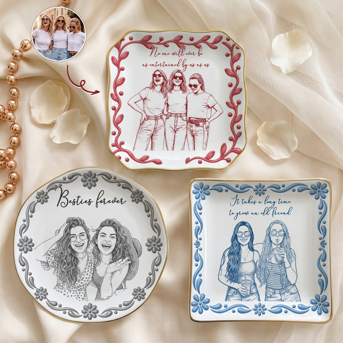 Custom Photo Sketch Art Friendship Gifts For Her, Best Friends, Thank You Gifts - Persoanlized Jewelry Dish