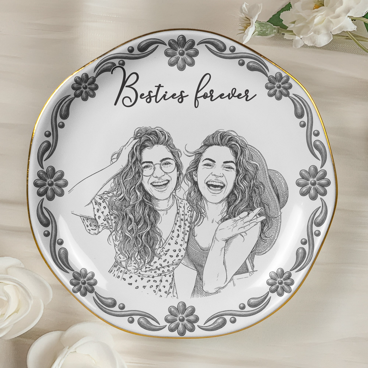 Custom Photo Sketch Art Friendship Gifts For Her, Best Friends, Thank You Gifts - Persoanlized Jewelry Dish