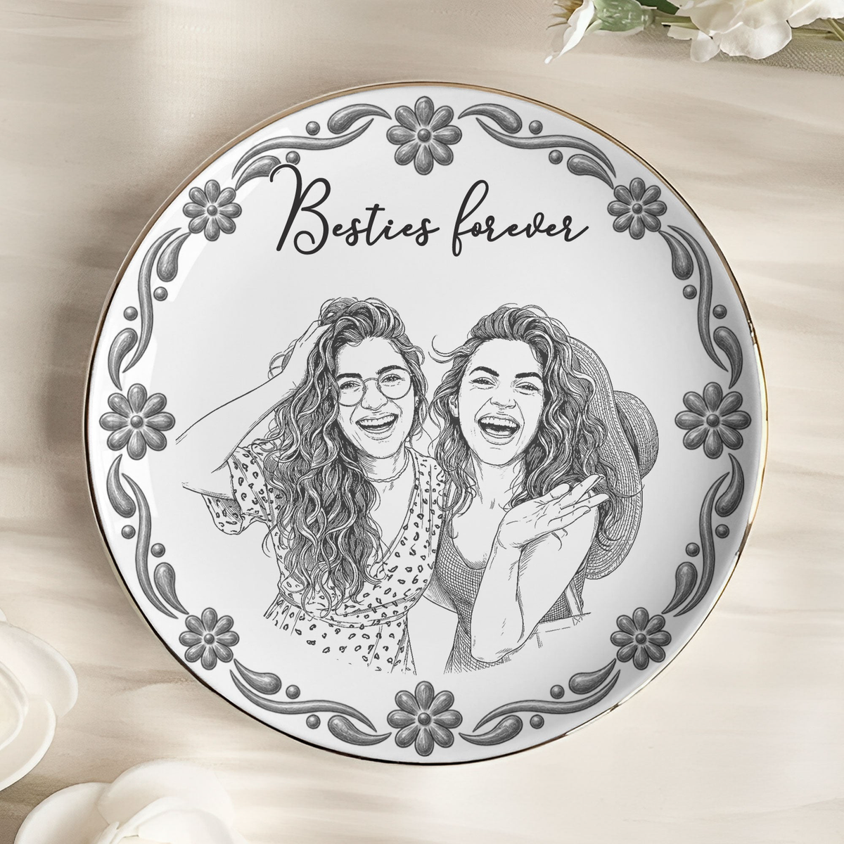 Custom Photo Sketch Art Friendship Gifts For Her, Best Friends, Thank You Gifts - Persoanlized Jewelry Dish