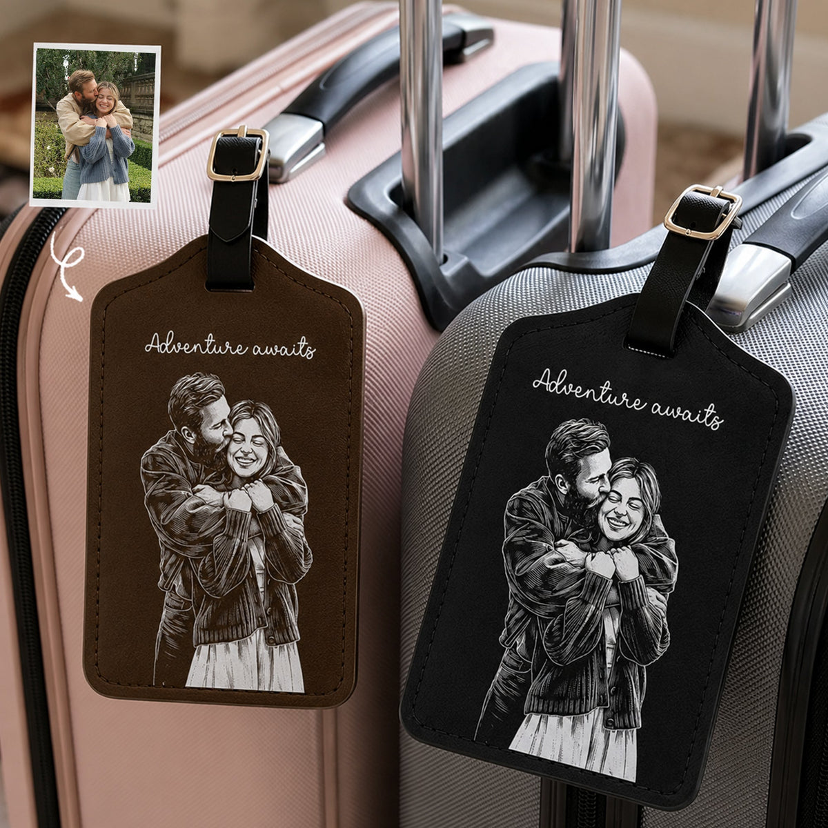 Custom Photo Sketch Line Art Suitcase Tag - Personalized Luggage Tag