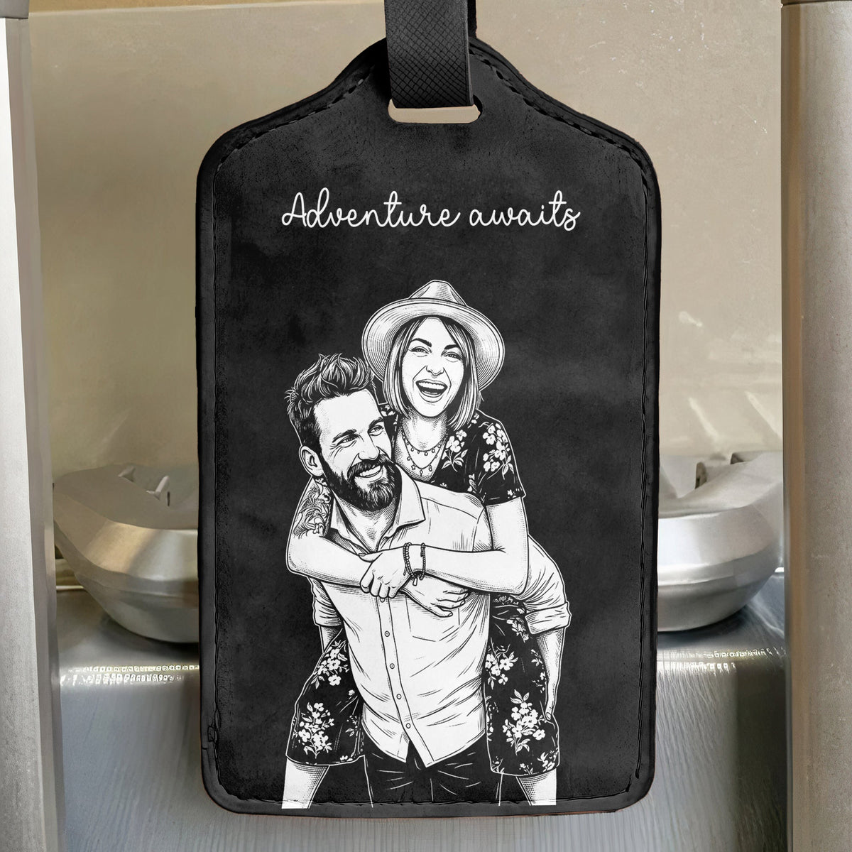 Custom Photo Sketch Line Art Suitcase Tag - Personalized Luggage Tag