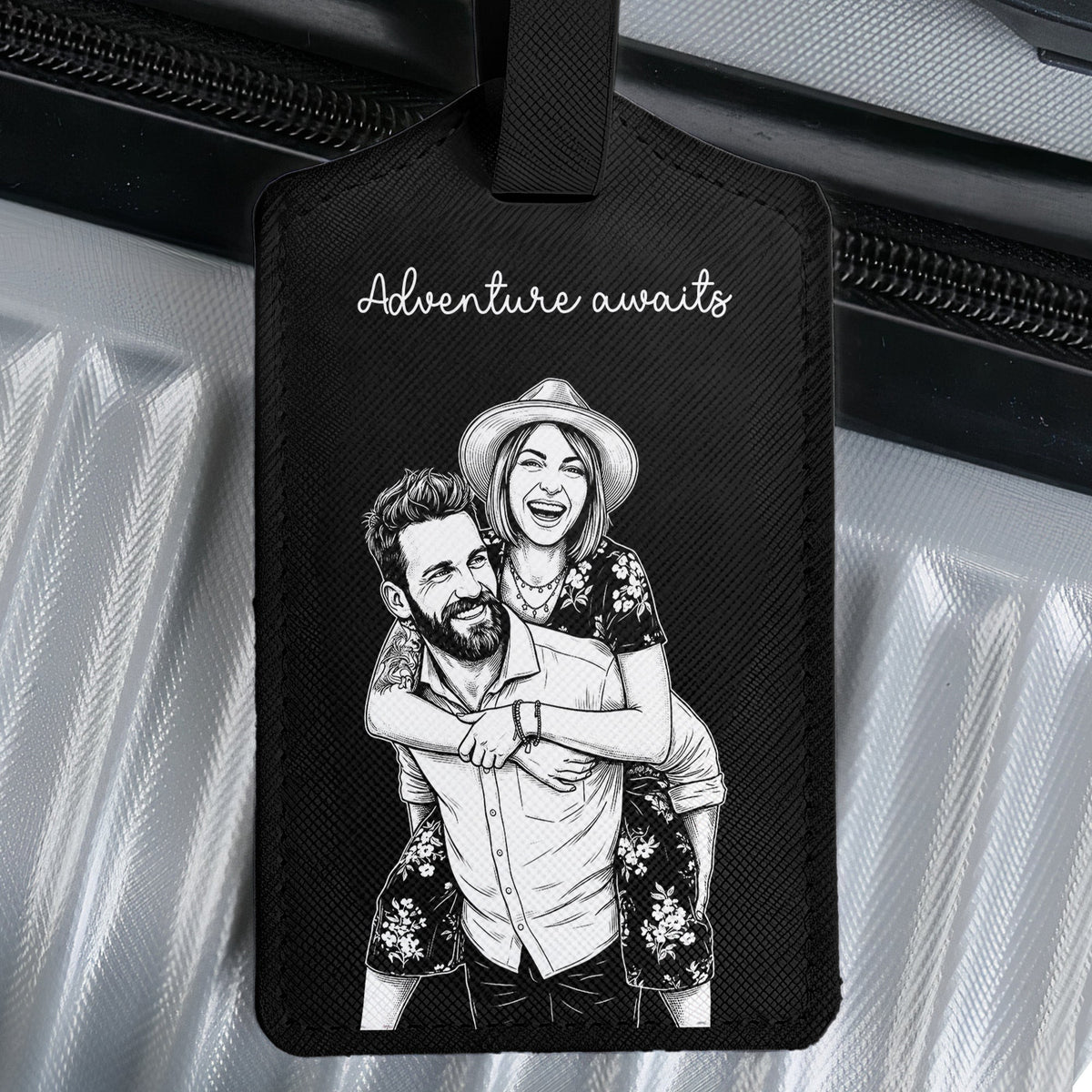 Custom Photo Sketch Line Art Suitcase Tag - Personalized Luggage Tag