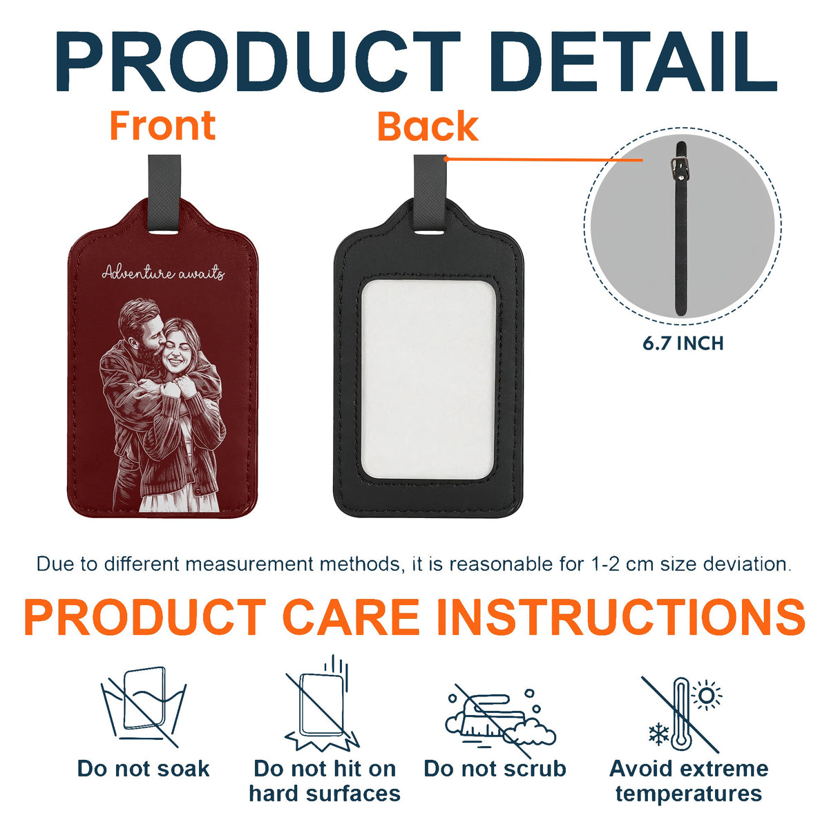 Custom Photo Sketch Line Art Suitcase Tag - Personalized Luggage Tag