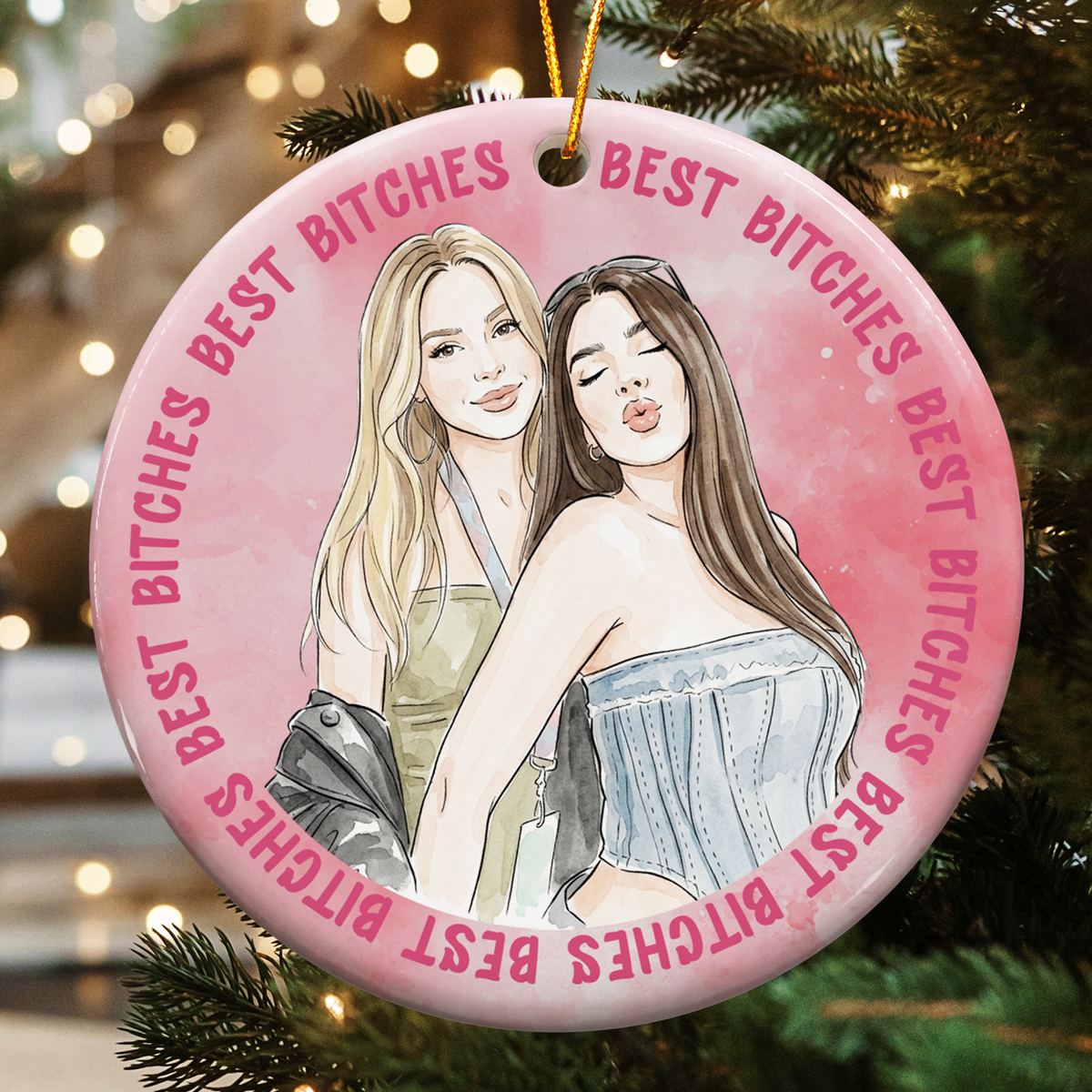 Custom Photo Watercolor Art Friendship Gifts For Her, BFF, Soul Sisters New Version - Personalized Ornament