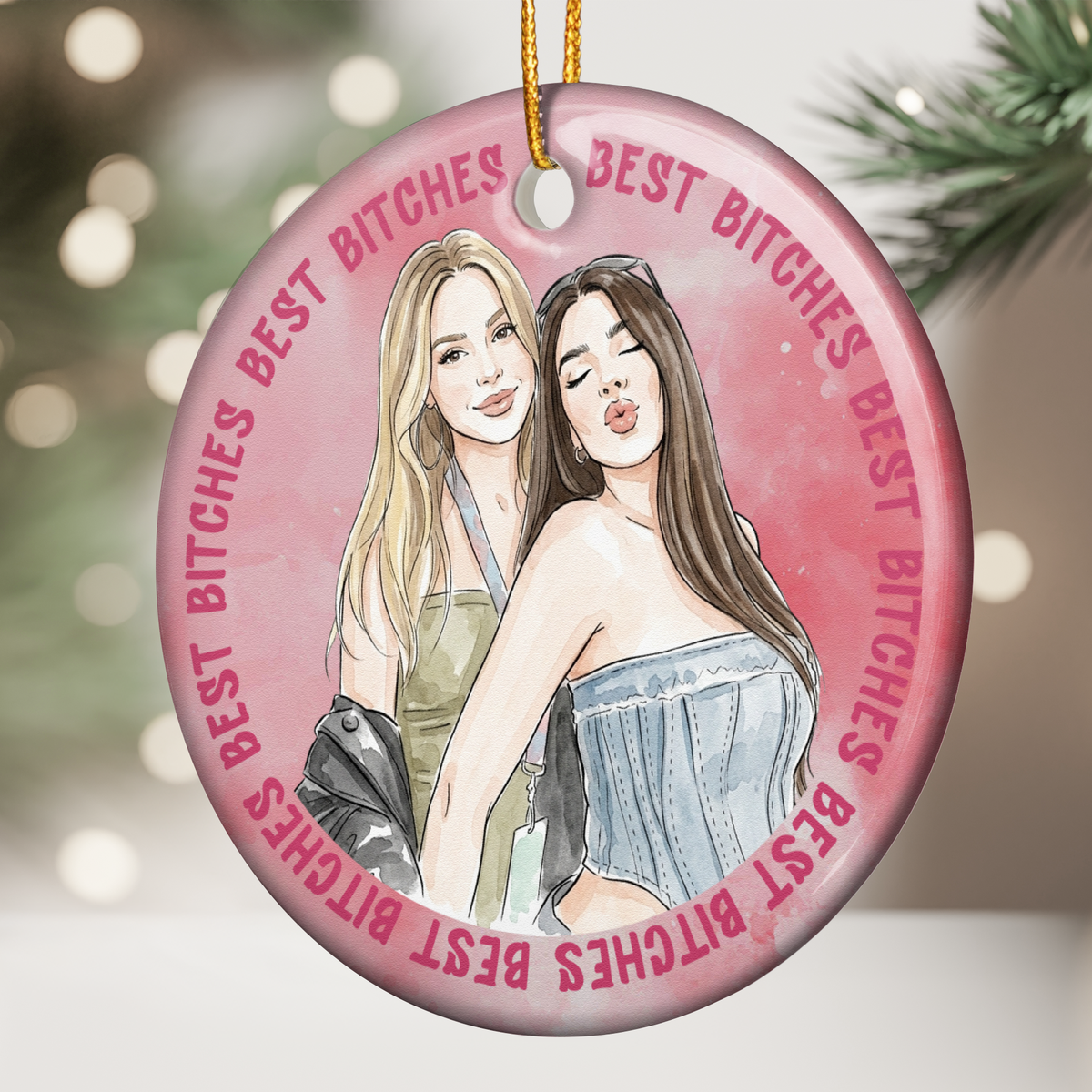 Custom Photo Watercolor Art Friendship Gifts For Her, BFF, Soul Sisters New Version - Personalized Ornament