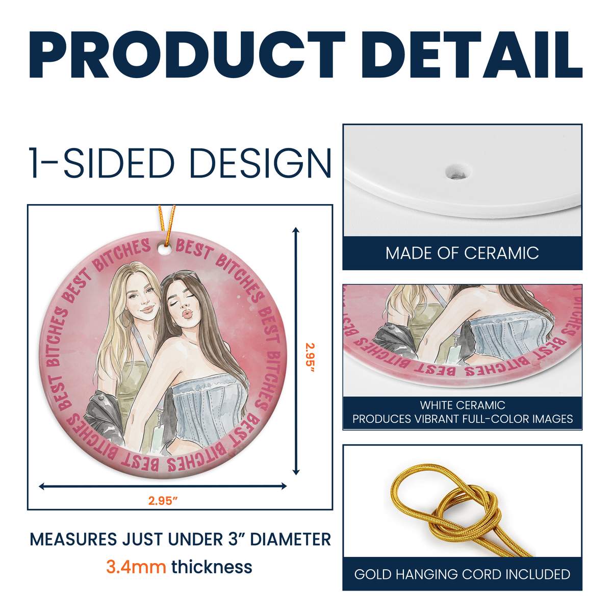 Custom Photo Watercolor Art Friendship Gifts For Her, BFF, Soul Sisters New Version - Personalized Ornament