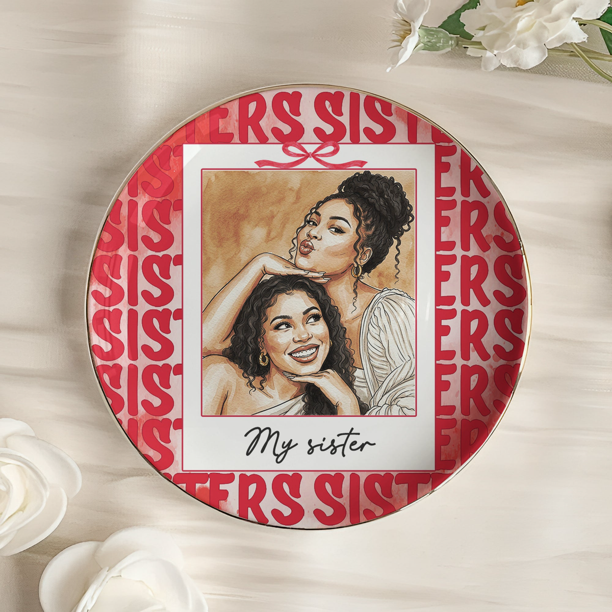Custom Photo Watercolor Art Polaroid Frame Friendship Gifts For Her - Personalized Jewelry Dish