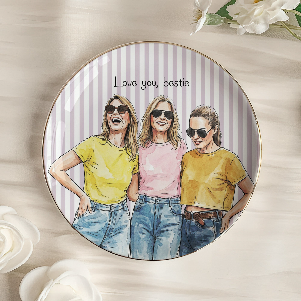 Custom Photo Watercolor Besties Forever Friends Forever - Personalized Jewelry Dish