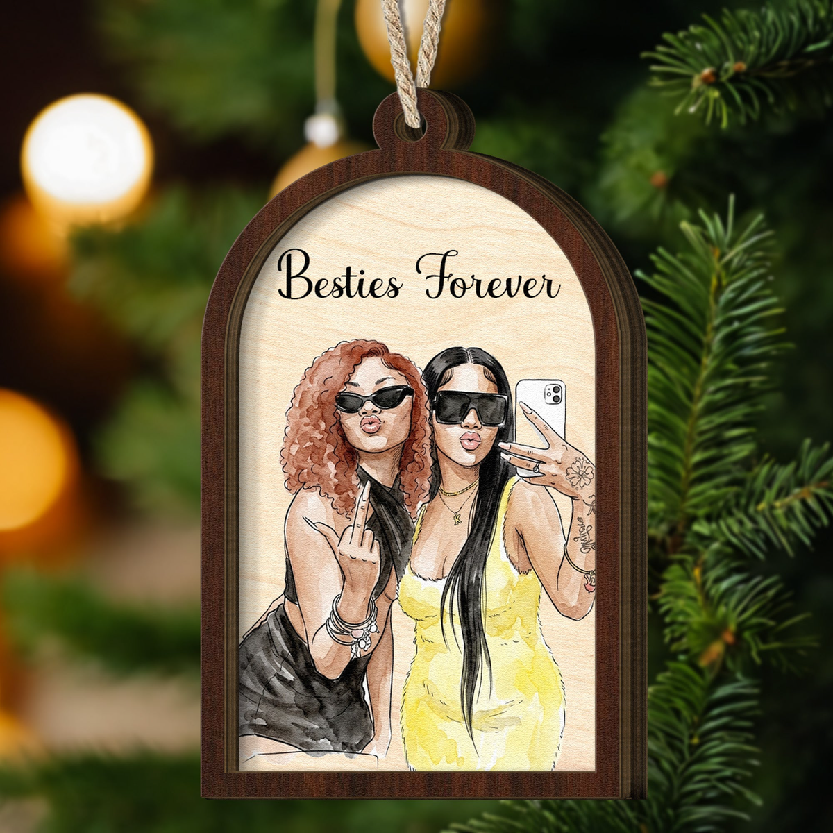 Custom Portrait Art Thank You Friend Gifts, 2 Layer Wooden - Personalized Ornament
