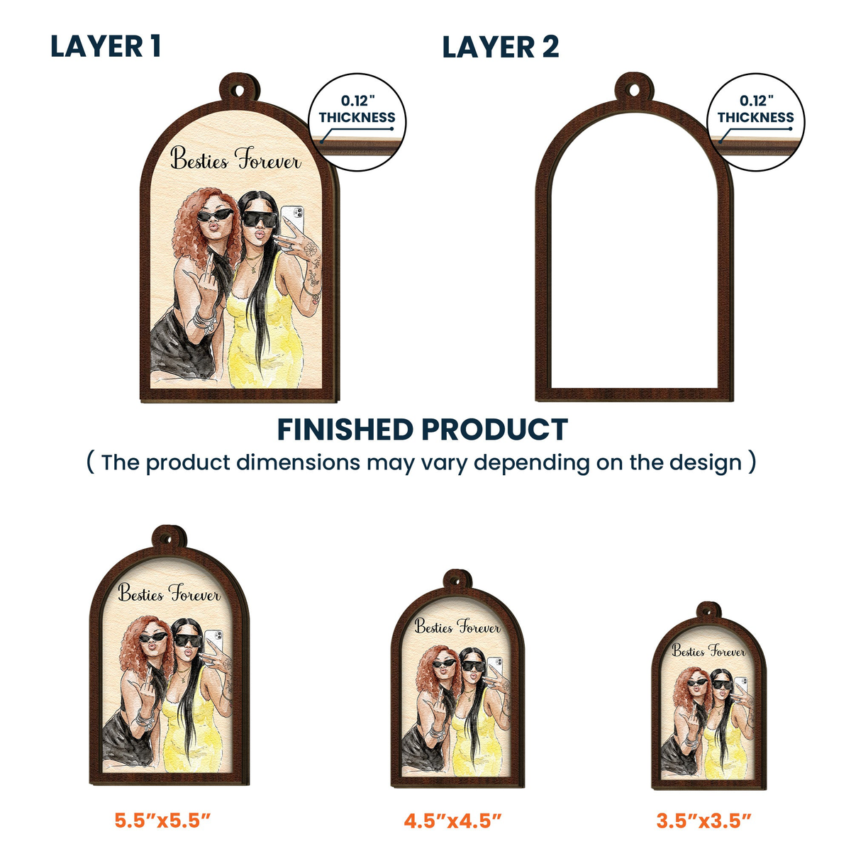Custom Portrait Art Thank You Friend Gifts, 2 Layer Wooden - Personalized Ornament