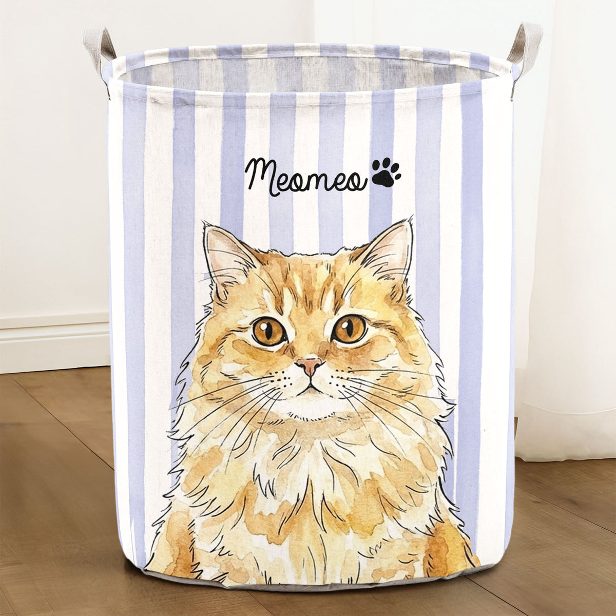 Custom Striped Pattern Watercolor Pet Portrait - Personalized Basket